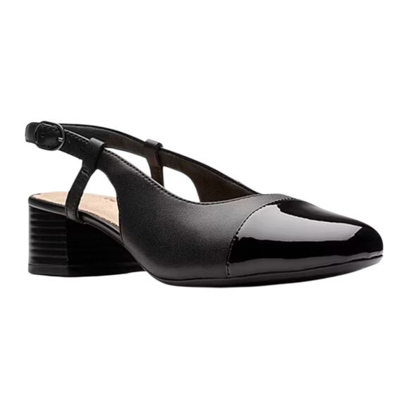 Clarks Women's Marilyn Rose Leather Slingback Low Heel Pumps Black Size 7 1/2 - Picture 1 of 5
